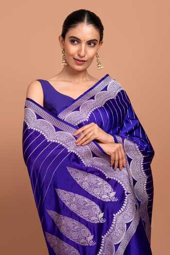 Devissha Blue Silk Zari Stripe Woven Saree Online at Aza Fashions Devissha_Blue Silk Zari Stripe Woven Saree _Online_at_Aza_Fashions
