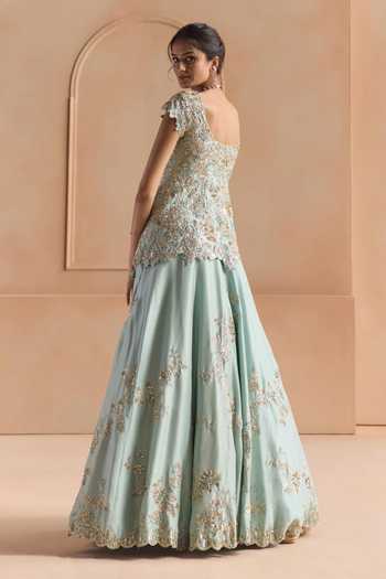 Osaa By Adarsh Teal Embroidered Peplum Jacket & Lehenga Set
