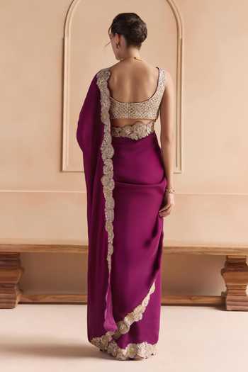 Osaa By Adarsh Aubergine Saree With Embroidered Blouse