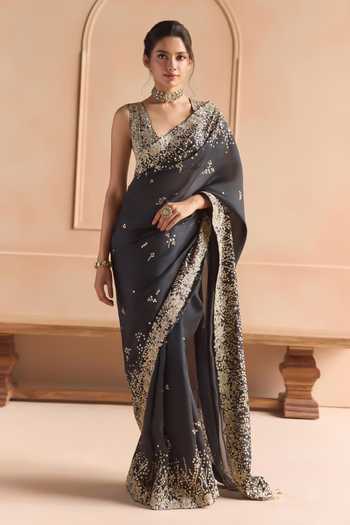 Osaa By Adarsh Black Embroidered Saree With Blouse