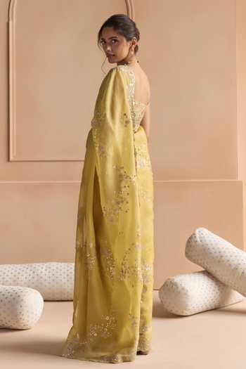Osaa By Adarsh Butter Yellow Saree With Embroidered Blouse 