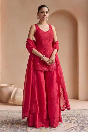Osaa By Adarsh Rosewood Red Kurta Sharara Set 