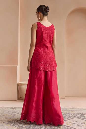 Osaa By Adarsh Rosewood Red Kurta Sharara Set 