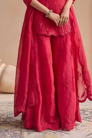 Buy Osaa By Adarsh Red Organza Scoop Neck Rosewood Kurta Sharara Set Online at Aza Fashions Buy_Osaa By Adarsh_Red Organza Scoop Neck Rosewood Kurta Sharara Set _Online_at_Aza_Fashions