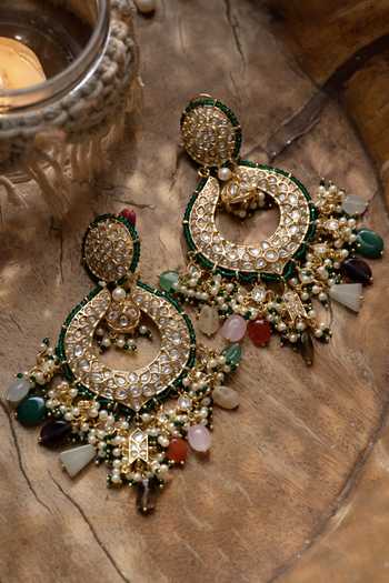 Paisley Pop Multi Color Multicoloured Kundan Chandbali Earrings Online at Aza Fashions Paisley Pop_Multi Color Multicoloured Kundan Chandbali Earrings _Online_at_Aza_Fashions