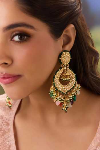 Buy Paisley Pop Multi Color Multicoloured Kundan Chandbali Earrings Online at Aza Fashions Buy_Paisley Pop_Multi Color Multicoloured Kundan Chandbali Earrings _Online_at_Aza_Fashions