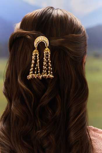 Paisley Pop_Gold Kundan And Pearls Braid Pin _Online_at_Aza_Fashions