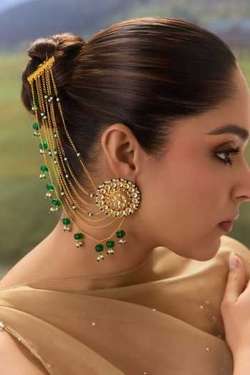 Paisley Pop Green Kundan Kaan Chain Stud Earrings 