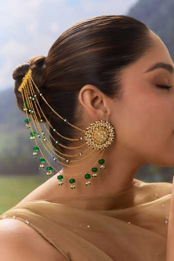 Buy Paisley Pop Green Kundan Kaan Chain Stud Earrings Online at Aza Fashions Buy_Paisley Pop_Green Kundan Kaan Chain Stud Earrings _Online_at_Aza_Fashions