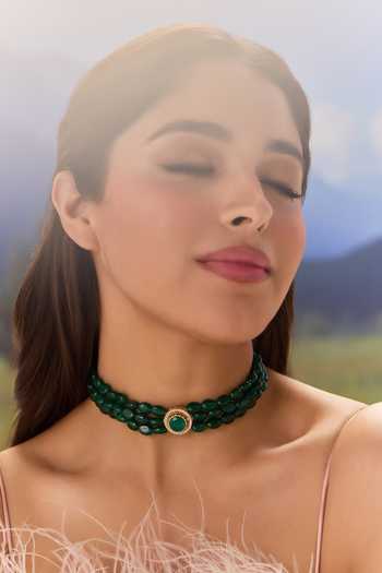 Paisley Pop Green Natural Stone Studded Choker Necklace Online at Aza Fashions Paisley Pop_Green Natural Stone Studded Choker Necklace _Online_at_Aza_Fashions