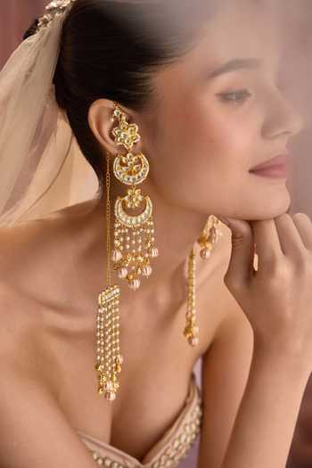 Paisley Pop Gold Plated Kundan Kashmiri Long Earrings Online at Aza Fashions Paisley Pop_Gold Plated Kundan Kashmiri Long Earrings _Online_at_Aza_Fashions