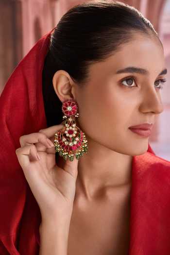 Paisley Pop Red Kundan Chandbali Earrings 