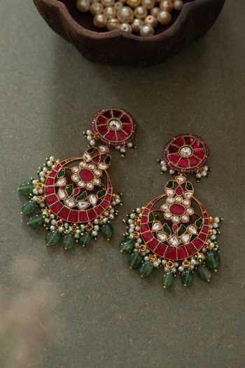 Paisley Pop Red Kundan Chandbali Earrings 
