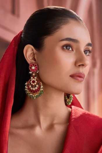 Paisley Pop Red Kundan Chandbali Earrings Online at Aza Fashions Paisley Pop_Red Kundan Chandbali Earrings _Online_at_Aza_Fashions