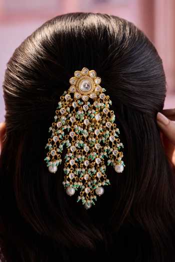 Paisley Pop_Blue Turquoise Kundan Braid Pin _Online_at_Aza_Fashions