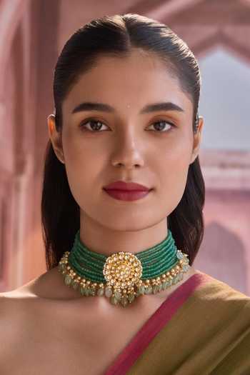 Paisley Pop_Green Kundan Choker Necklace _Online_at_Aza_Fashions