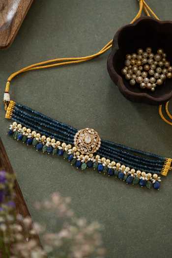 Paisley Pop Blue Polki Choker Necklace
