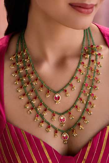Paisley Pop Green Layered Necklace Online at Aza Fashions Paisley Pop_Green Layered Necklace _Online_at_Aza_Fashions