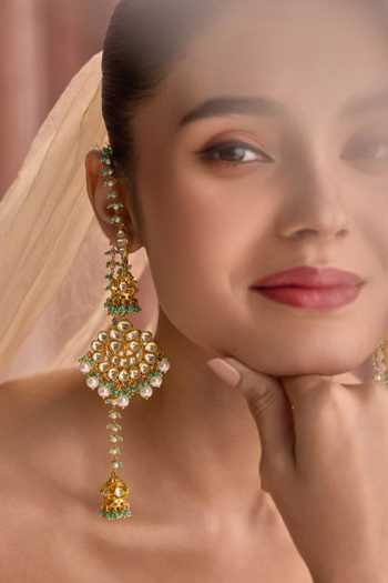Paisley Pop_Blue Kundan And Pearl Embellished Earrings _Online_at_Aza_Fashions