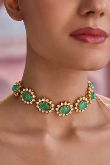 Paisley Pop_Green Mint Polki Choker Necklace _Online_at_Aza_Fashions