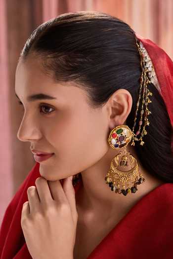 Paisley Pop Multi Color Navrattan Chandbali Earrings Online at Aza Fashions Paisley Pop_Multi Color Navrattan Chandbali Earrings _Online_at_Aza_Fashions