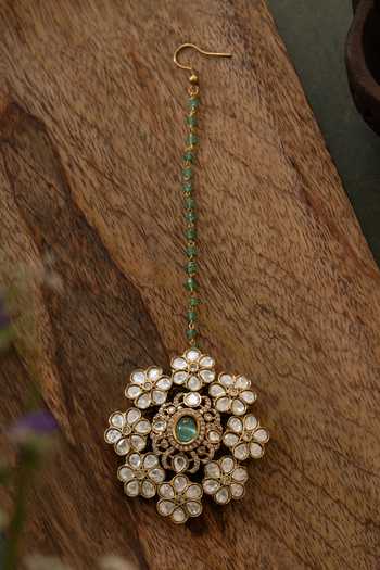 Paisley Pop Mint Polki Maangtikka
