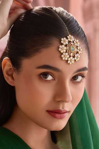 Paisley Pop_Green Mint Polki Maangtikka _Online_at_Aza_Fashions