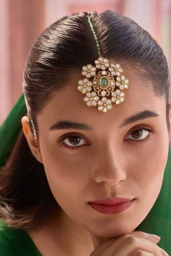 Buy_Paisley Pop_Green Mint Polki Maangtikka _Online_at_Aza_Fashions
