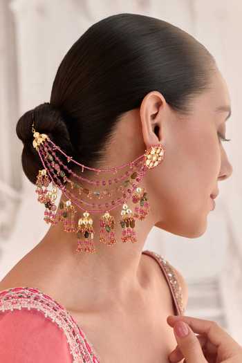 Paisley Pop Kundan Earrings With Kaan Chain