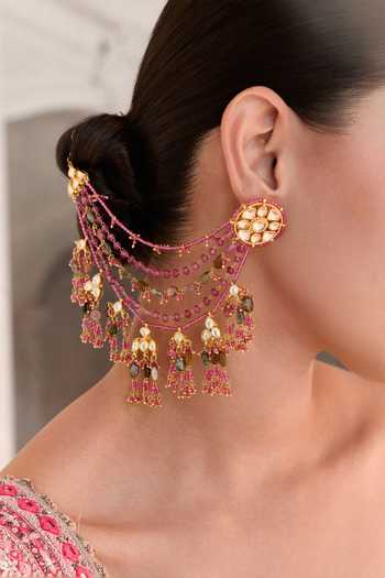 Paisley Pop Kundan Earrings With Kaan Chain