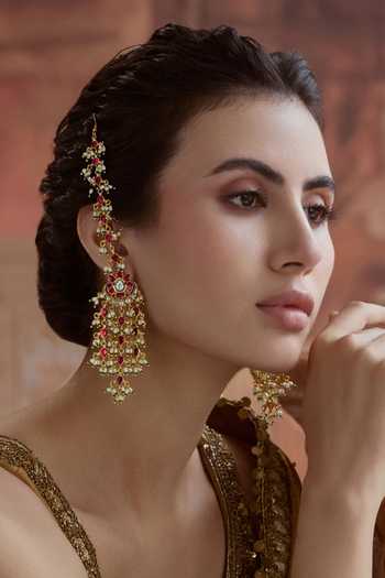 Paisley Pop Pink Kundan & Pearls Earrings 
