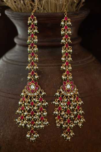 Paisley Pop Pink Kundan & Pearls Earrings 