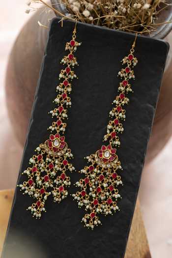 Paisley Pop_Pink Kundan And Pearls Earrings _Online_at_Aza_Fashions