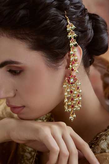 Buy_Paisley Pop_Pink Kundan And Pearls Earrings _Online_at_Aza_Fashions