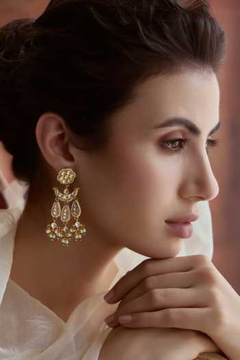 Paisley Pop Kundan & Pearls Crescent Earrings