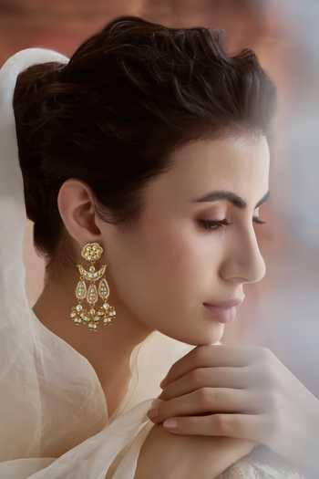 Paisley Pop_Gold Plated Kundan And Pearls Crescent Earrings _Online_at_Aza_Fashions