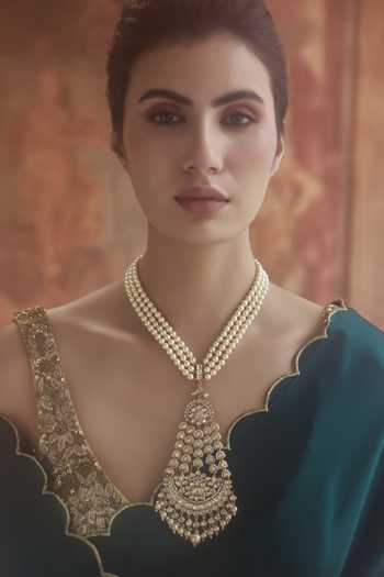 Paisley Pop Gold Plated Pearl Strand Polki Necklace Online at Aza Fashions Paisley Pop_Gold Plated Pearl Strand Polki Necklace _Online_at_Aza_Fashions
