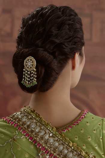 Paisley Pop_Green Polki Braid Pin _Online_at_Aza_Fashions
