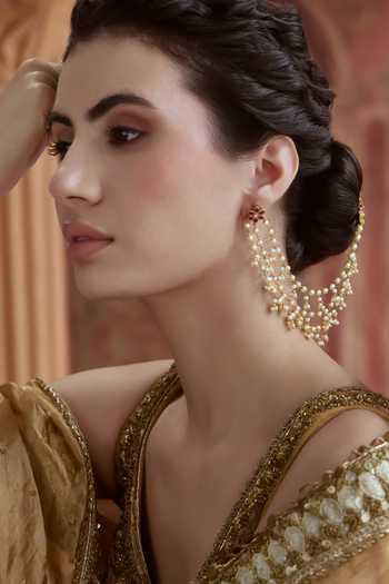 Paisley Pop Pink Kaan Chain Stud Earrings Online at Aza Fashions Paisley Pop_Pink Kaan Chain Stud Earrings _Online_at_Aza_Fashions