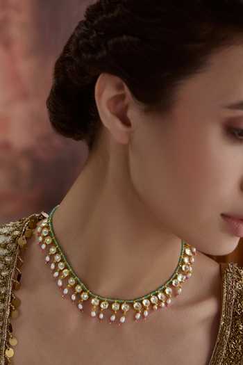 Paisley Pop_Green Mint Kundan Necklace _Online_at_Aza_Fashions