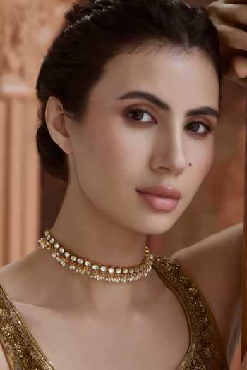 Paisley Pop_Gold Plated Kundan Embellished Necklace _Online_at_Aza_Fashions
