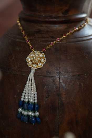 Buy_Paisley Pop_Blue Kundan Tassel Pendant Necklace _Online_at_Aza_Fashions