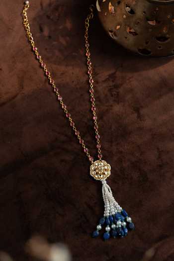 Shop_Paisley Pop_Blue Kundan Tassel Pendant Necklace _Online_at_Aza_Fashions
