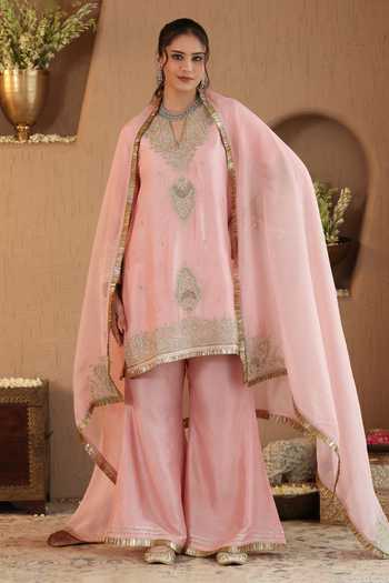 Roohbyridhimaa Powder Pink Gulmarg Kurta Flared Pant Set 