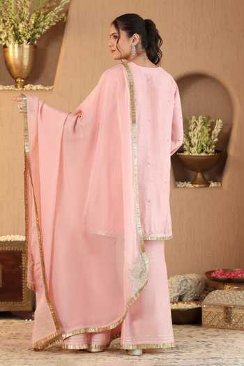 Roohbyridhimaa Powder Pink Gulmarg Kurta Flared Pant Set 