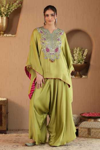 Roohbyridhimaa Green Deedar Top & Draped Pant Co-Ord Set 