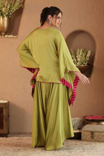 Roohbyridhimaa Green Deedar Top & Draped Pant Co-Ord Set 
