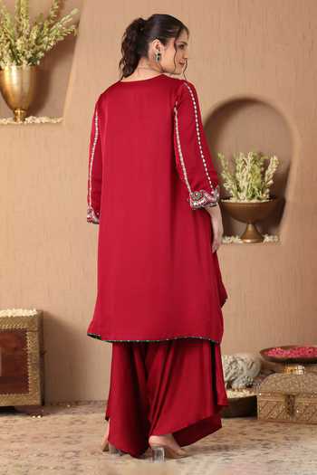 Roohbyridhimaa Ruby Red Kurta & Draped Pant Co-ord Set 