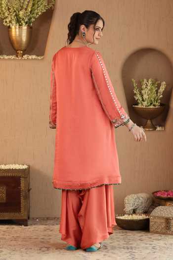 Roohbyridhimaa Rust Emerald Kurta & Draped Pant Co-ord Set 