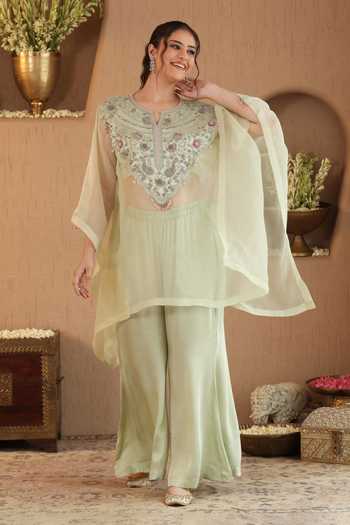Roohbyridhimaa Pastel Green Rivaa Cape & Pant Co-Ord Set 